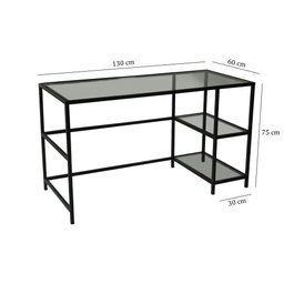 Hanah Home M101 Mesa de Estudio 130x60cm Cristal Templado y Metal Negro Diseño Moderno Industrial